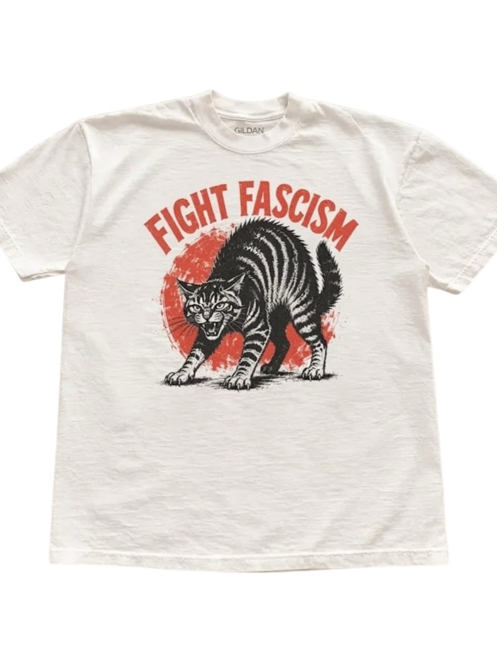 Gildan White "Fight Fascism" Graphic Short-Sleeve Tee